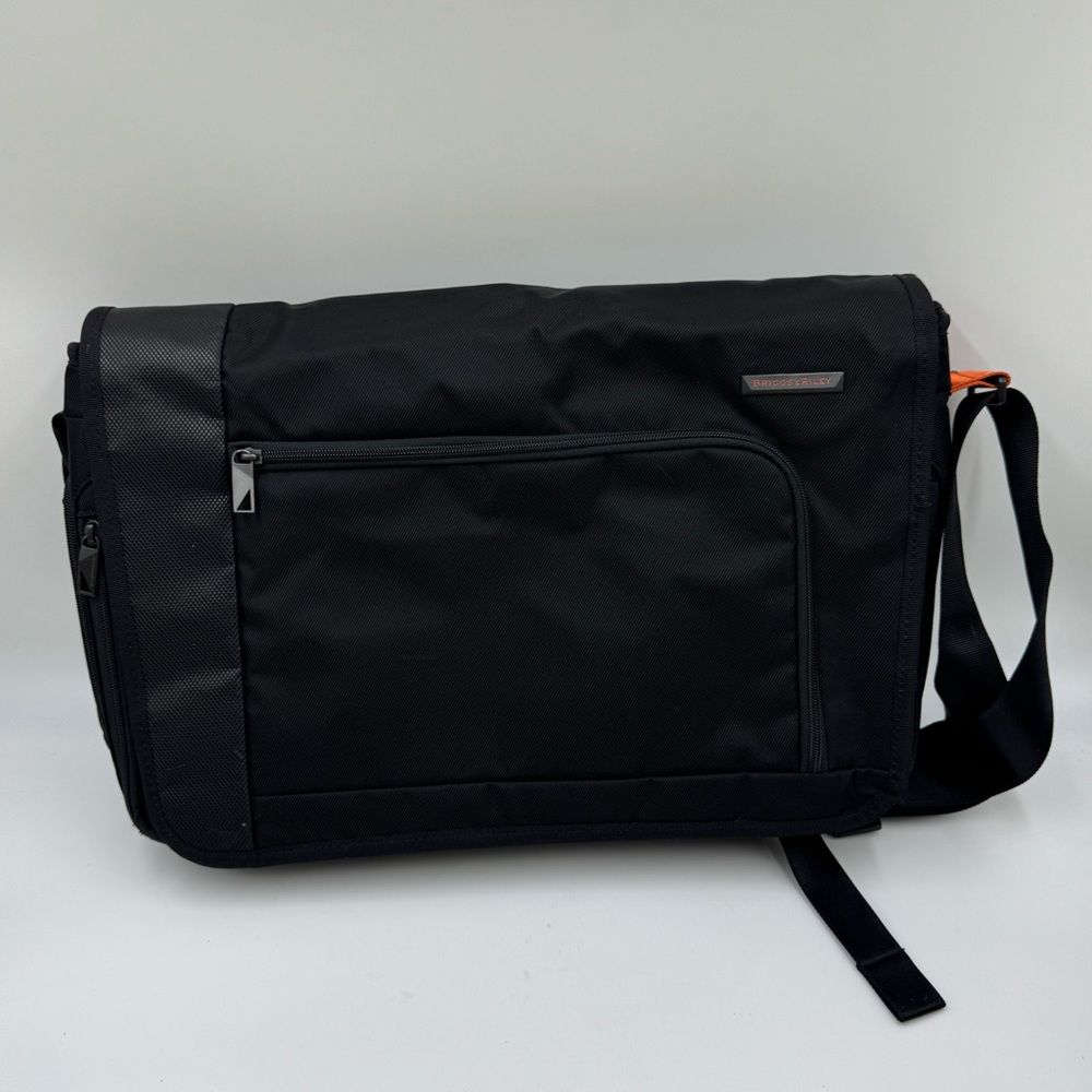 Briggs & Riley Black Messenger Bag with Orange Accent